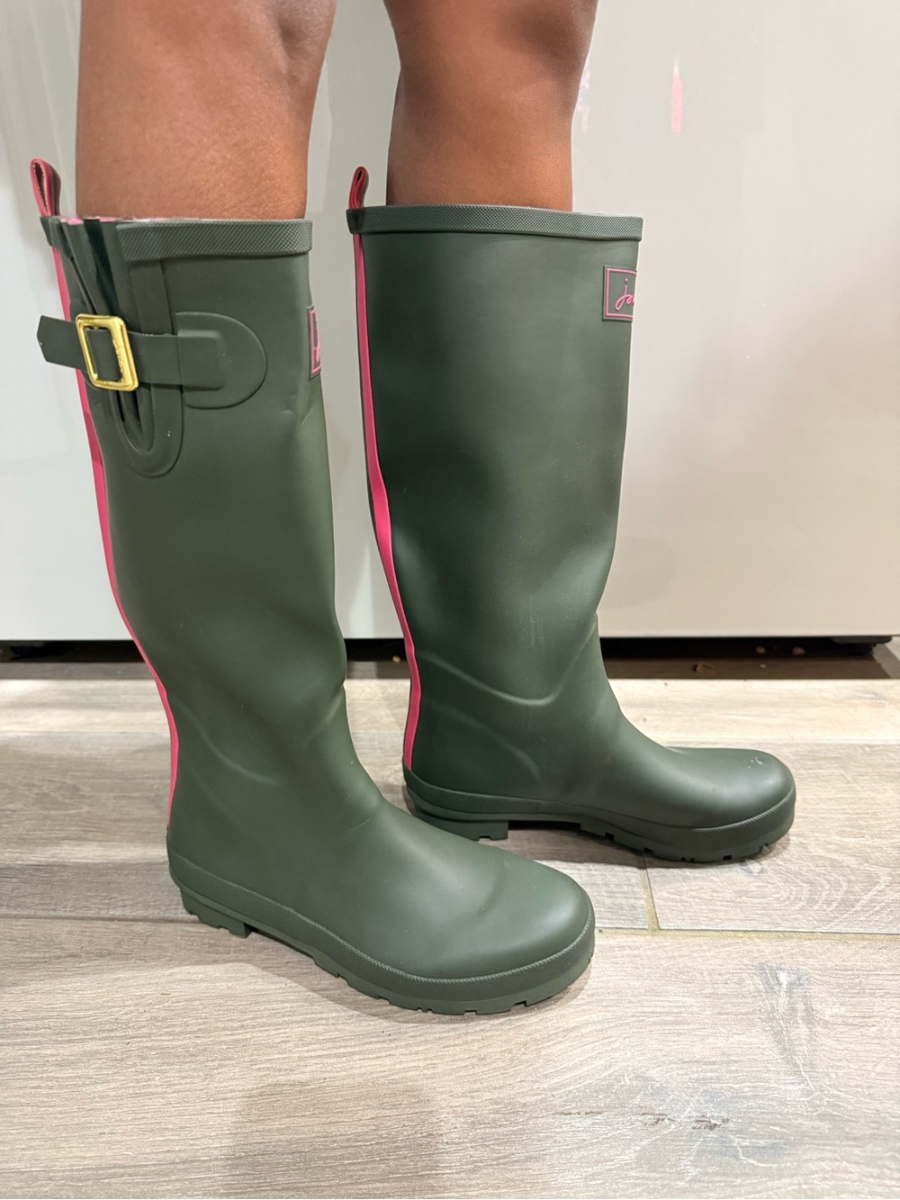 Joules Anthropologie Army Green Matte Rain Boots Garden Welly Rubber Women Us 7 View 3
